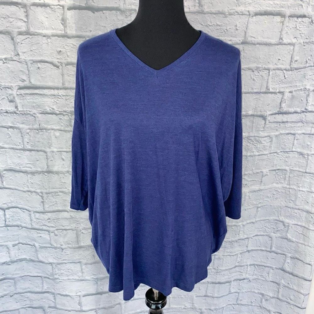 Vintage Royalty batwing v-neck 3/4 sleeve top navy blue sz M